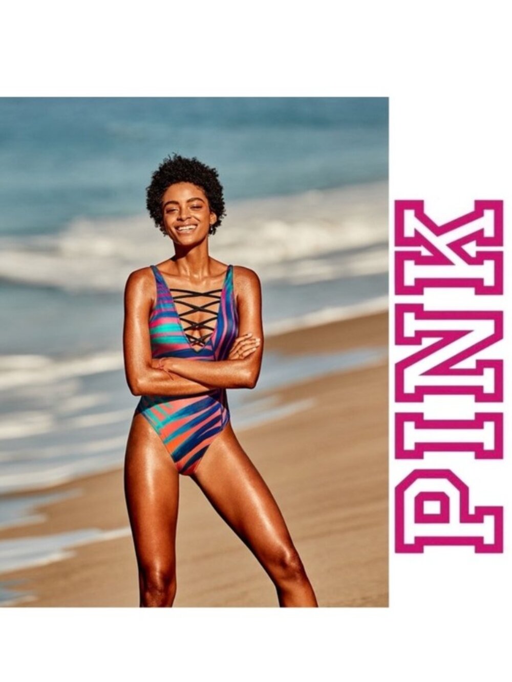 Victoria's Secret PINK | Multi Color Tropical One-Piece Swimsuit | Size Large